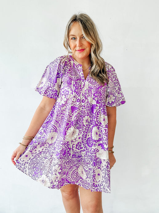 Purple Paisley Print Dress