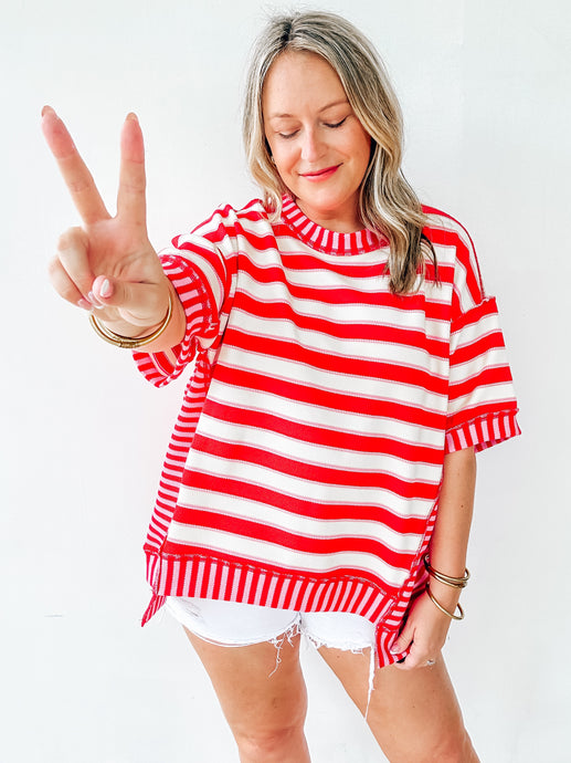 Red Striped Loose Fit Top