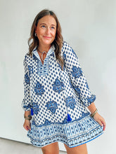 Load image into Gallery viewer, Blue &amp; White Block Print Dress