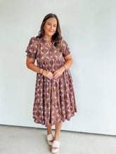 Load image into Gallery viewer, Brown &amp; Pink Printed Midi Dress