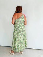 Load image into Gallery viewer, Green and Pink One Shoulder Dress