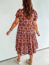 Load image into Gallery viewer, Brown &amp; Pink Printed Midi Dress
