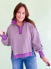 Load image into Gallery viewer, Purple Stripe Snap Pullover