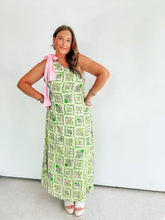 Load image into Gallery viewer, Green and Pink One Shoulder Dress