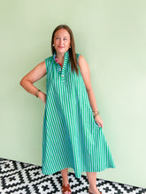 Load image into Gallery viewer, Green &amp; Blue Striped Midi Dress