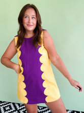 Load image into Gallery viewer, Purple &amp; Gold Scallop Dress