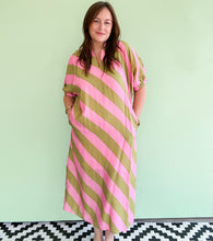 Load image into Gallery viewer, Pink &amp; lime Diagonal Stripe Midi Dress