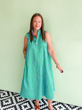 Load image into Gallery viewer, Green &amp; Blue Striped Midi Dress