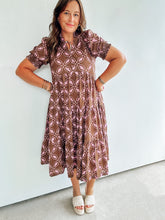Load image into Gallery viewer, Brown &amp; Pink Printed Midi Dress