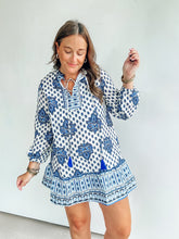 Load image into Gallery viewer, Blue &amp; White Block Print Dress