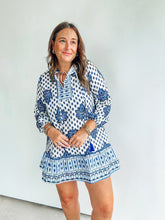 Load image into Gallery viewer, Blue &amp; White Block Print Dress