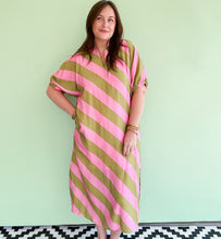 Load image into Gallery viewer, Pink &amp; lime Diagonal Stripe Midi Dress