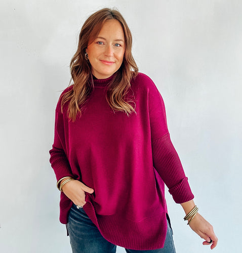 Burgundy Mock Neck Sweater