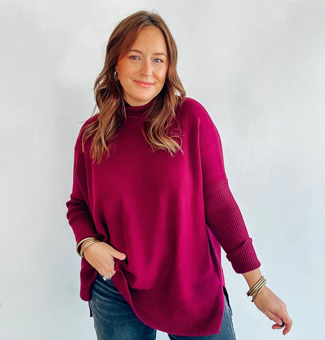 Burgundy Mock Neck Sweater