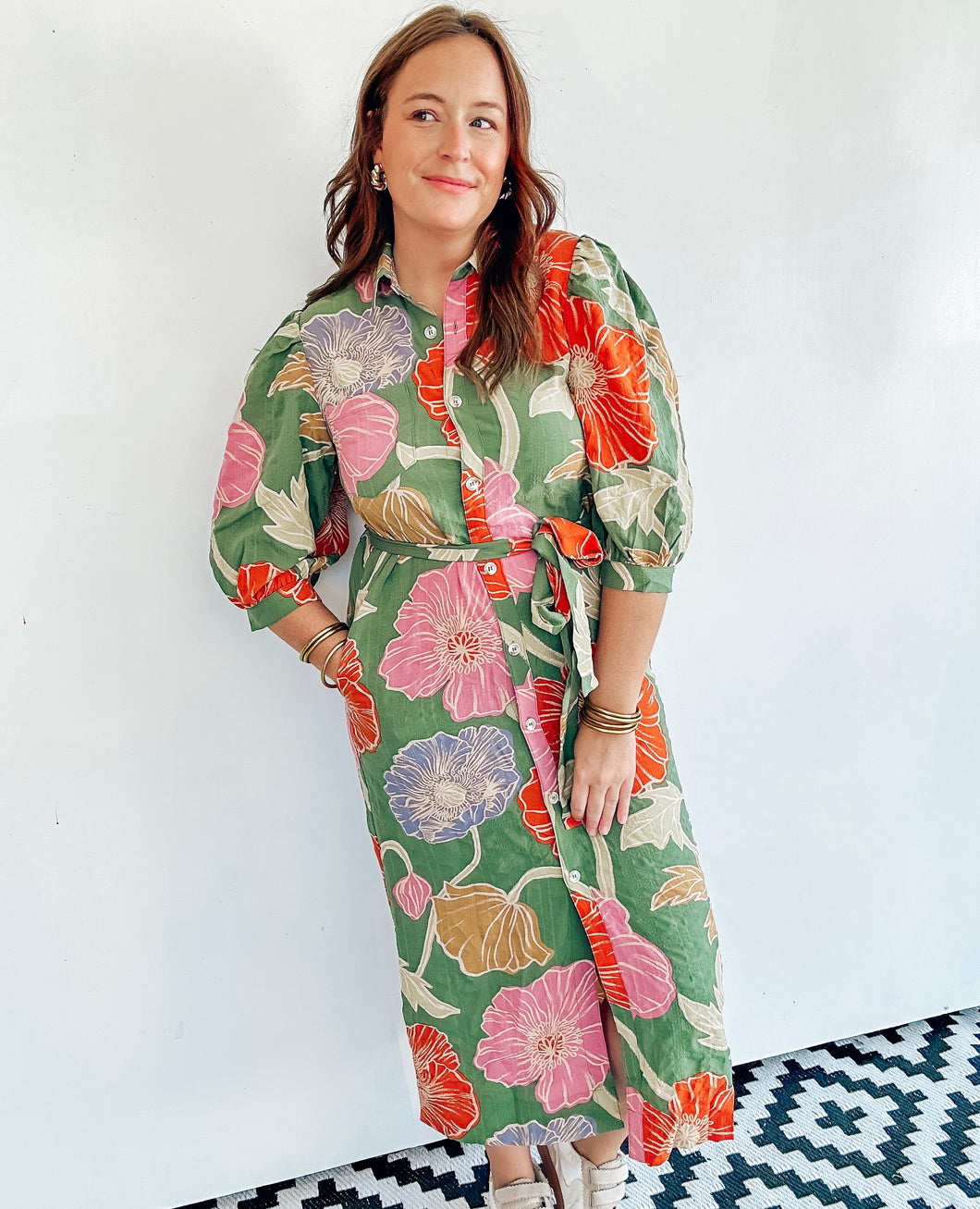Green Multi Floral Midi