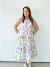 Load image into Gallery viewer, Lavender &amp; Lime Floral Tiered Midi Dress