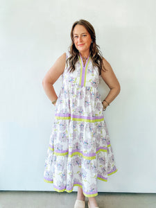 Lavender & Lime Floral Tiered Midi Dress