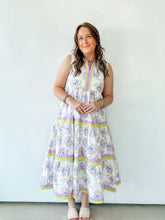 Load image into Gallery viewer, Lavender &amp; Lime Floral Tiered Midi Dress