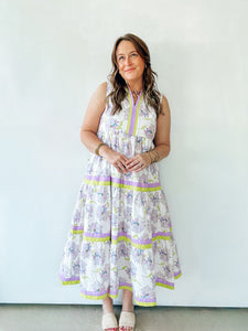 Lavender & Lime Floral Tiered Midi Dress