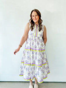 Lavender & Lime Floral Tiered Midi Dress