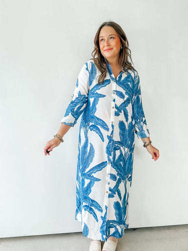 Palm Leaf Print Maxi Dress