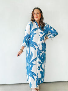 Palm Leaf Print Maxi Dress