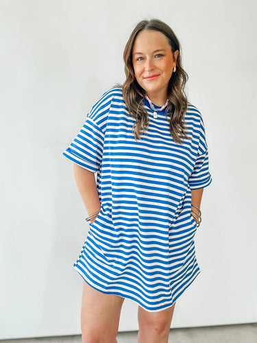 Blue/White Striped T-shirt Dress