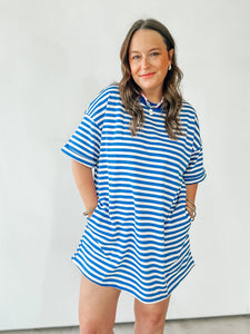 Blue/White Striped T-shirt Dress