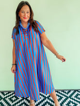 Load image into Gallery viewer, Brown &amp; Blue Stripe Midi