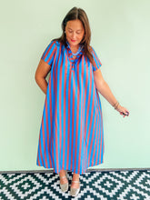 Load image into Gallery viewer, Brown &amp; Blue Stripe Midi