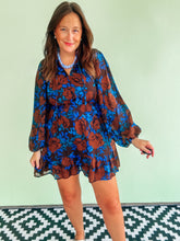 Load image into Gallery viewer, Brown &amp; Blue Floral Dress