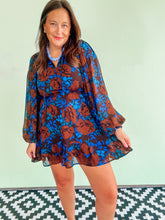 Load image into Gallery viewer, Brown &amp; Blue Floral Dress
