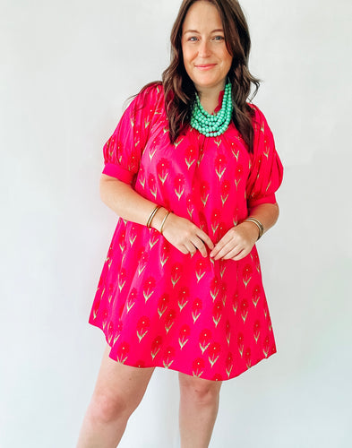 Fuchsia Floral Print Dress