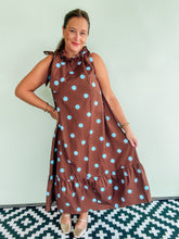 Load image into Gallery viewer, Brown &amp; Blue Polka Dot Midi