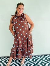 Load image into Gallery viewer, Brown &amp; Blue Polka Dot Midi