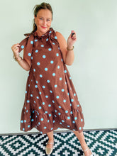 Load image into Gallery viewer, Brown &amp; Blue Polka Dot Midi