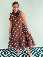 Load image into Gallery viewer, Brown &amp; Blue Polka Dot Midi