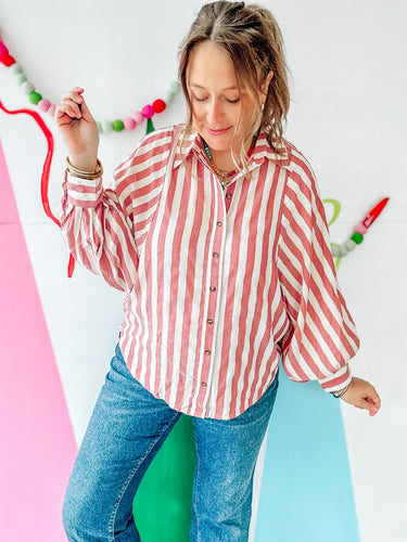 Washed Red Striped Top