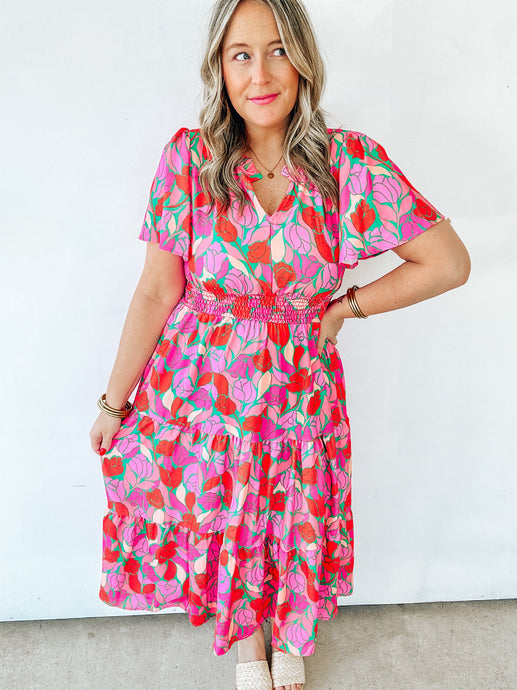 Smocked Waist Floral Dress (extended sizes)