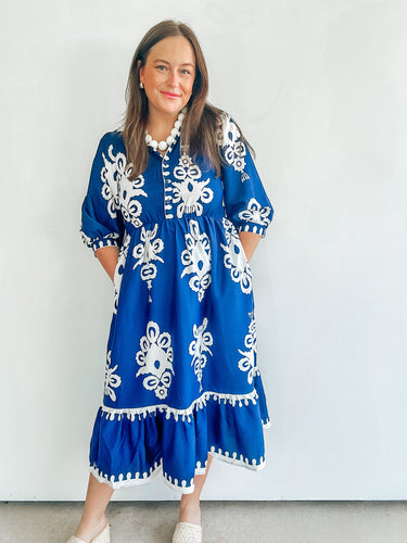 Navy & White Midi Dress