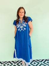 Load image into Gallery viewer, Navy Embroidered Midi Dress