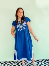 Load image into Gallery viewer, Navy Embroidered Midi Dress