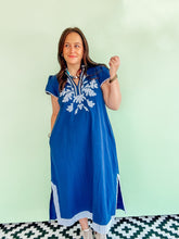 Load image into Gallery viewer, Navy Embroidered Midi Dress