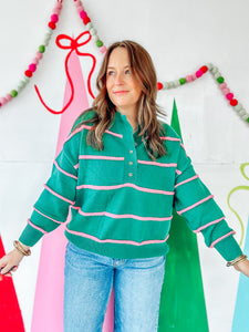 Green & Pink Striped Sweater