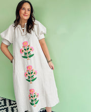 Load image into Gallery viewer, Beige Striped Midi W/ Floral Embroidery