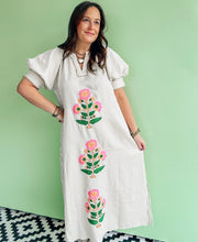 Load image into Gallery viewer, Beige Striped Midi W/ Floral Embroidery