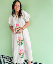 Load image into Gallery viewer, Beige Striped Midi W/ Floral Embroidery