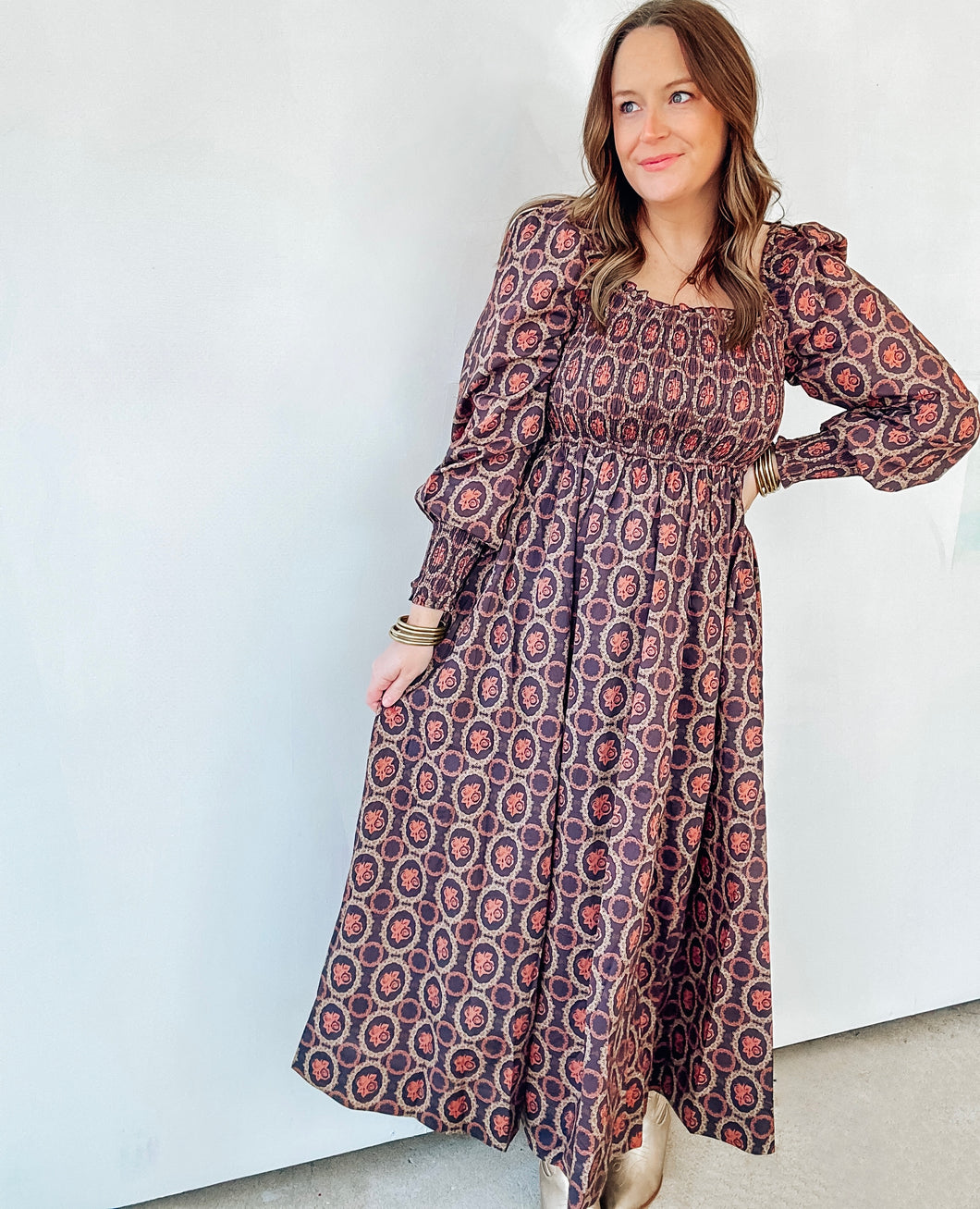 Brown Square Neck Maxi Dress