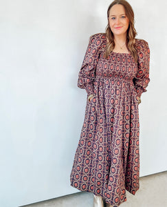 Brown Square Neck Maxi Dress