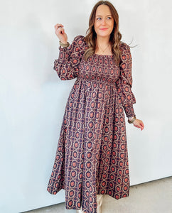 Brown Square Neck Maxi Dress